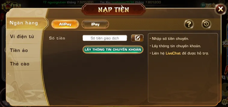Hướng dẫn nạp tiền qua ngân hàng tại Iwin an toàn nhanh chóng.